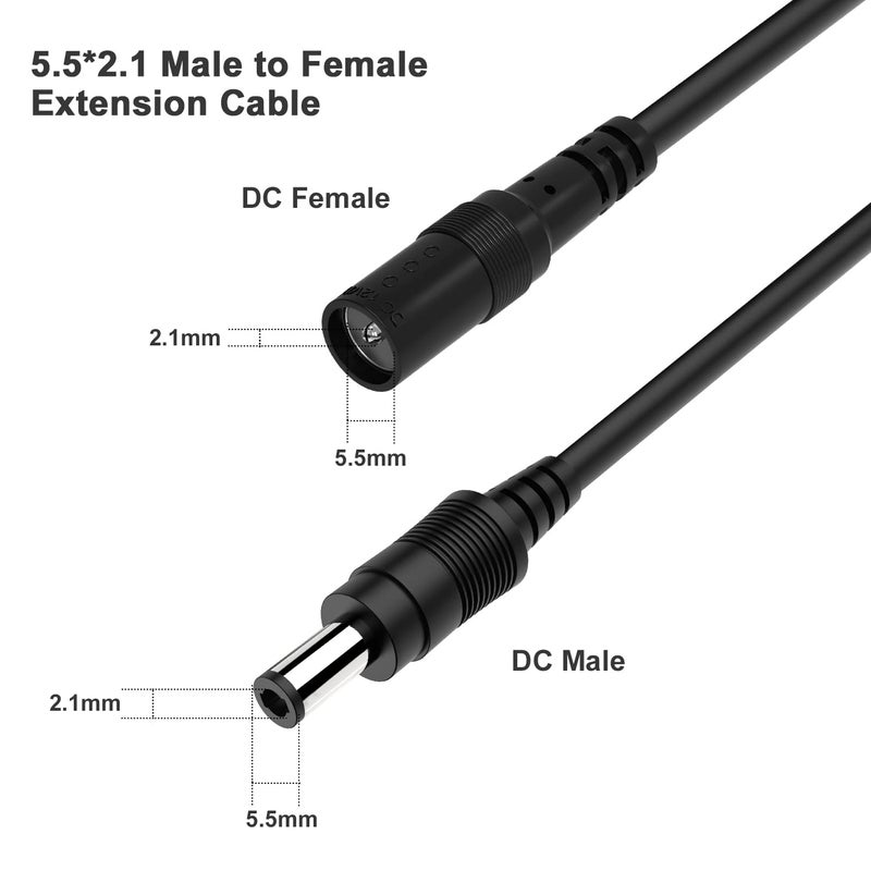 WILDHD DC Power Extension Cable, 33ft 2Pack 2.1mmx5.5mm DC Plug Power Supply Adapter Extension Cord 20AWG Power Cord Compatible with 12V,24V Wireless CCTV IP Security Camera,Led Strip Lights(2pcs Black) - Image 3